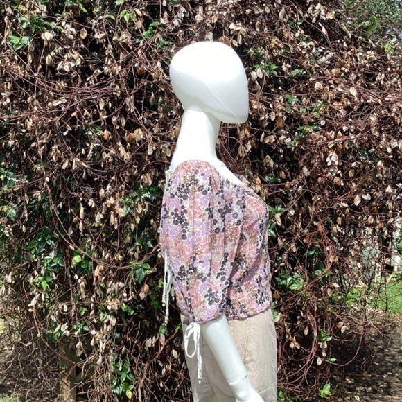 Free People Smocked Puff Sleeve Tie Back Crop Top - Picture 3 of 10